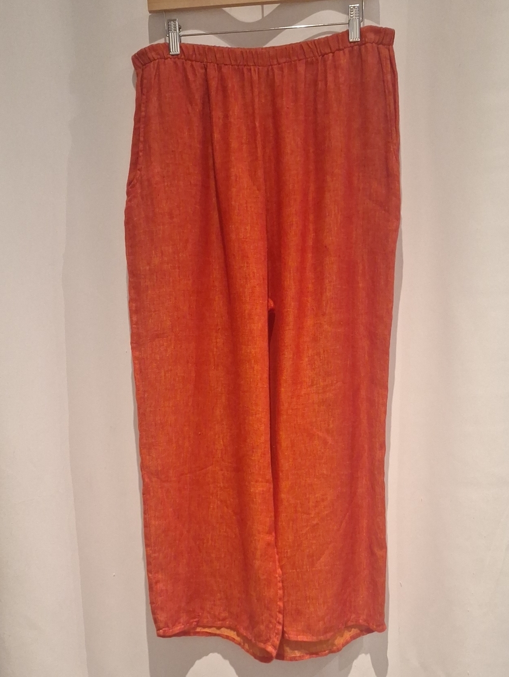 Flax Women's Lightweight Burnt Orange Wide Leg Cropped Linen Pants